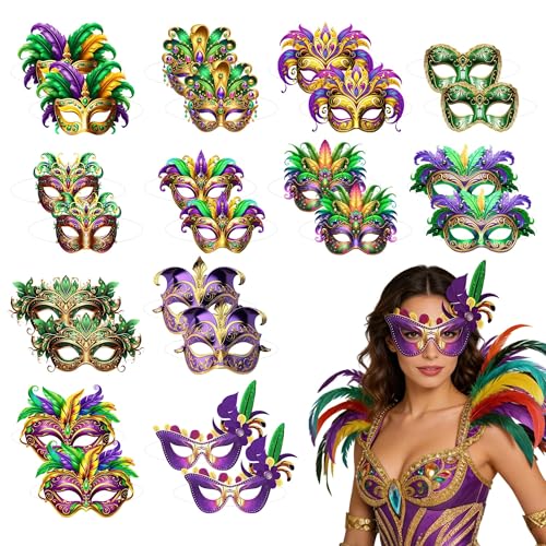 MOSIOBERDAVIAN 24 Pcs Mardi Gras Masks Bulk Paper Masquerade Masks Pack Vintage Carnival Mask for Masquerade Party Supplie...