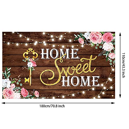 House Warming Party Decoration Home Sweet Home Banner Backdrop Photography Key Shining Lights Background Pink Floral Woode...