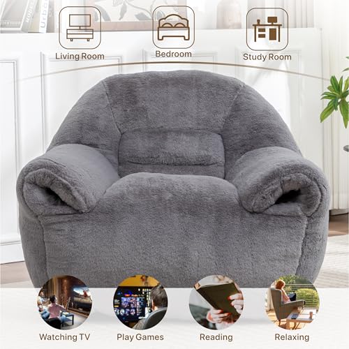 Chifee & Vingol Bean Bag Chair with Back Support, Oversized Bean Bag Couch for Adults and Kids Cozy Chair for Living Room Bedroom Dormitory,Gray