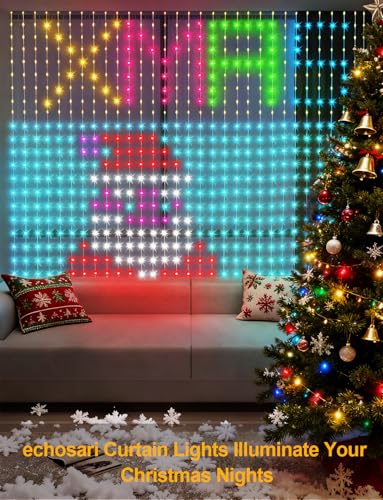 echosari Smart Curtain Lights Plug in, 400 LED Curtain Lights with App Programmable 6.6 x 6.6ft RGB&IC DIY Pattern Music S...