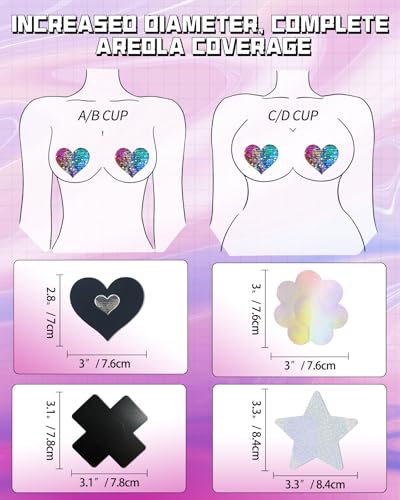 CICKEE Pasties Rave Pack - Nipple Covers Stickers - Disposable Sticky Breast Petals - 15 Pairs