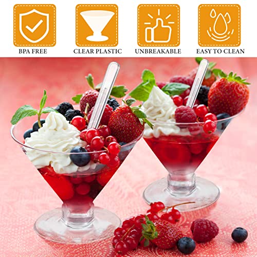 Yinkin 50 Cups and 50 Spoons Plastic Martini Glasses Disposable Cocktail Glasses Mini Martini Plastic Cups Dessert PVC Sho...