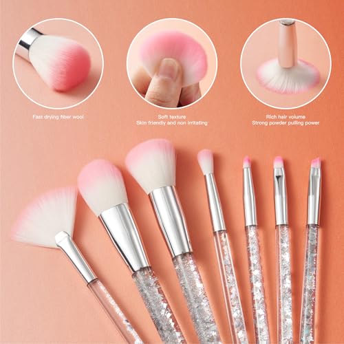 RAEEIKPHZ Travel Makeup Brush Set for Women,Grey White Transparent Unique Liquid Flows Handle with Fan Lip Eye Shadow Blen...