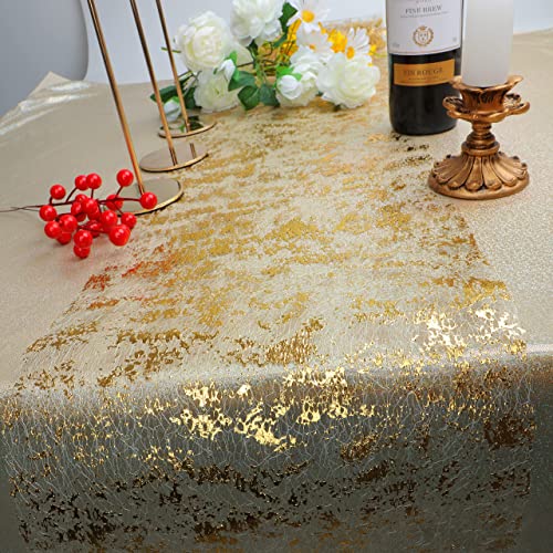 Snowkingdom 2 Pieces Gold Table Runner, Sequin Glitter Foil Metallic Thin Mesh Runner Roll 11"x108", Gold Table Decoration...