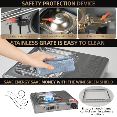 GasBRUH Propane or Butane Stove with Windblocker,Dual Fuel 10000BTU Stainless Steel Portable Camping Stove with CarryCase,...