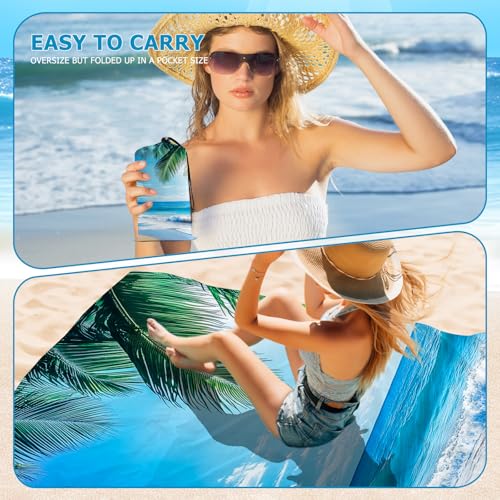 Beach Blanket Waterproof Sandproof, Palm Tree Oversized Extra Large Picnic Mat 83"×95"/8 × 7 FT for 1-7 Adults for Travel ...