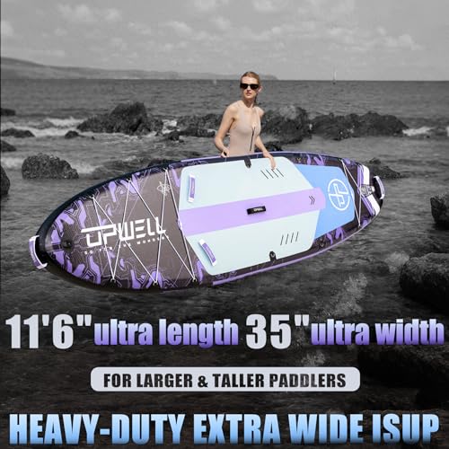UPWELL 11'6"×35" Extra Wide Inflatable Paddle Board, Stand Up Paddle Board for Youth & Adults, Stable Design, Premium SUP ...