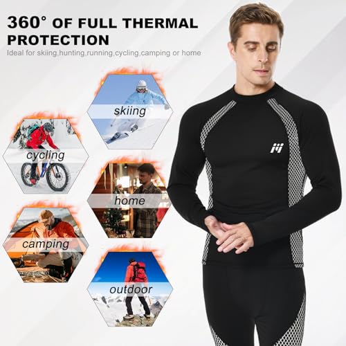 Men's Thermal Compression Shirt Fleece Lined Long Sleeve Thermal Shirts Athletic Base Layer Top Cold Weather Gear Black