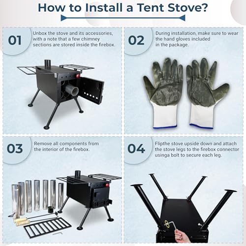 FEBTECH – Wood burning stove – outdoor camping small wood stove for home heating – tent stove with chimney pipe for Tent, ...