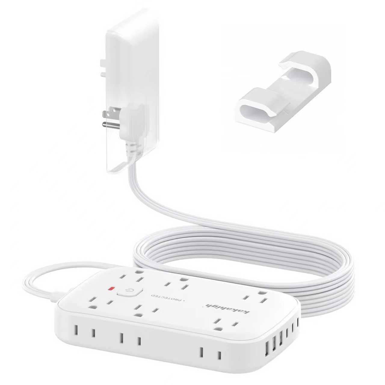 20FT Extension Cord with Outlet Cover & Multi USB, Ultra Thin Outlet Concealer with Cord & 12AC Outlet 6 USB (24W/4.8A), Chargin
