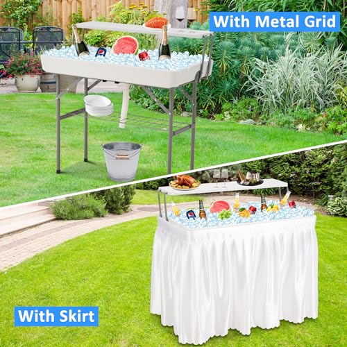Dragosum Outdoor Cooler Table with Drain and Shelf, Folding Ice Cooler Table with Matching Skirt, Portable Table Coolers 4...