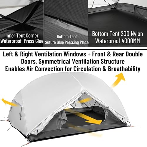 Naturehike Mongar UL Tent [2025 Upgrade] 1.5kg/3.3lb Ultralight Tents,1/2 Person Backpacking Tent,4 Modes of use, Waterpro...