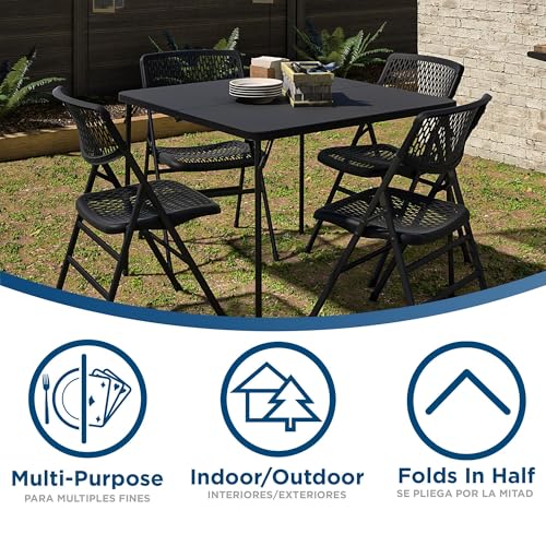 Cosco XL 38.5" Resin Fold-in-Half Card Table, Black, Wheelchair Accessible, Lightweight, Pinch-Free Locking System