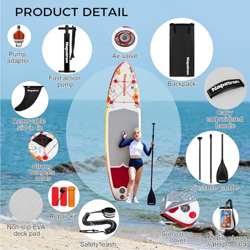 Napatron Family Inflatable Stand Up Paddle Board, Sup,Stable Wide Design,350LBS Capacity,Complete Paddle Board Package wit...