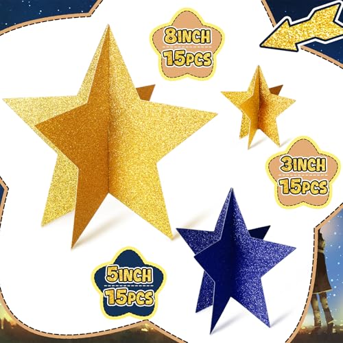 Sinload 45 Pcs 3D Star Centerpiece Movie Night Decoration for Table in 3 Sizes Hanging Supplie for Red Carpet Film Show Th...