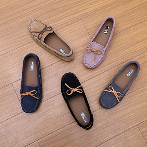 Pinpochyaw Womens Moccasin Shoes Indoor Outdoor Slip On Suede Moccasin Slipper for Women