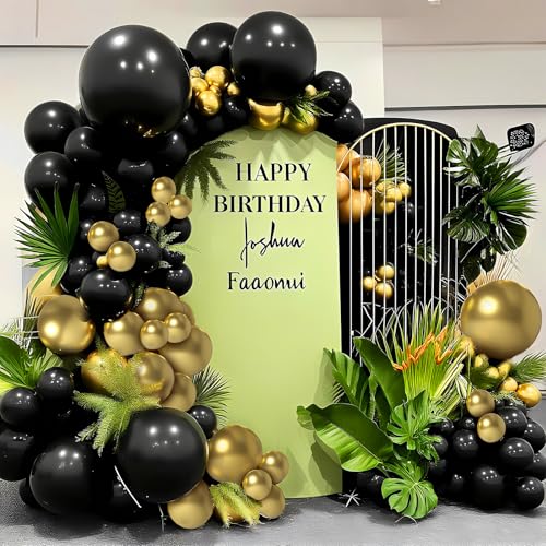 LYNSP Black and Gold Balloons 100 Pack 12 Inch Metallic Chrome Black Gold Latex Helium Balloons for Birthday Wedding Chris...