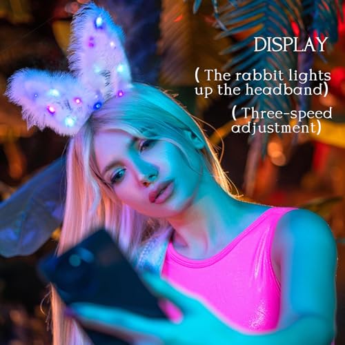 YBHOMINE Cute Light Up Furry Fox Cat Bunny Ears Headband, for Cosplay Costume Party Night Clubs, Raves, and Halloween