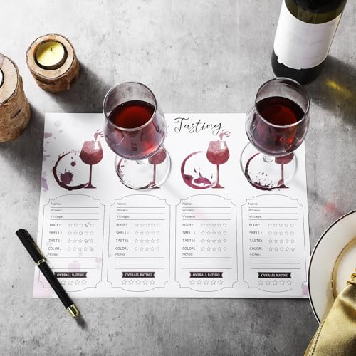 Gandeer 48 Pcs Wine Tasting Placemats Set Wine Score Rating Sheet Disposable Paper Placemat for Christmas Thanksgiving Bir...