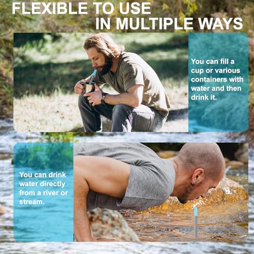 Personal Water Filter Straw, Reusable Stainless Steel Water Filter Drinking Straw Portable Outdoor Emergency Survival Gear...