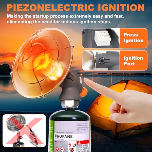 Portable Propane Heater Outdoor Camping Heater, 8500 BTU, Piezo Ignition, for Patio Tent Picnic Ice Fishing, With Cylinder...