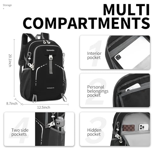 Bymontin 35L Lightweight Packable Backpack – Durable Foldable Daypack for Travel, Hiking, and Gym (Black)