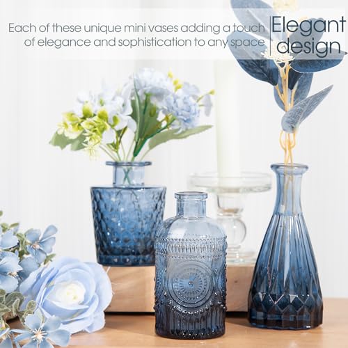 TBWIND 12Pcs Blue Glass Bud Vases Set, Small Vases for Flowers, Perfect for Centerpieces at Parties, Baby Showers, Wedding...