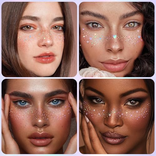 8Pcs Face Makeup Patches, Glitter Freckles Face Tattoo for Teenagers & Young Women, Sparkle Freckles Makeup Patches, Water...