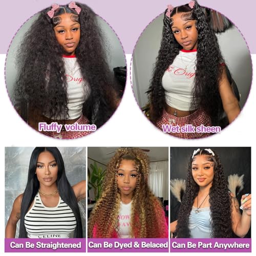 26 Inch Deep Wave Lace Front Wigs Human Hair, 13x4 HD Lace Front Human Hair Wet and Wavy Glueless Frontal Deep Curly Wig for Women, Pre Plucked, 180 Density, Small Knots,Average Cap, Tangle Free