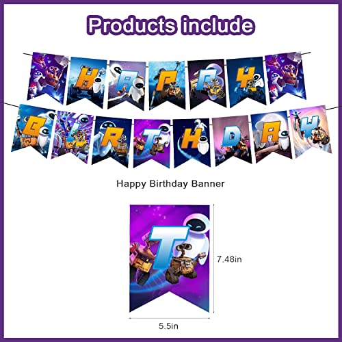 Walle Science Fiction Party Supplies with Happy Birthday Banner, Cupcake Cake Toppers, Balloons for Fans Birthday Party Ba...