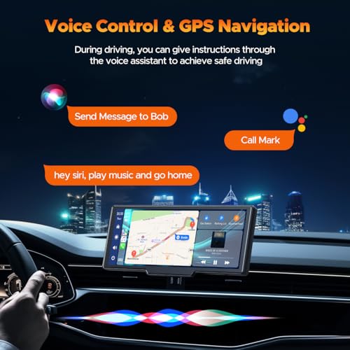 9.26 Inch Wireless Apple CarPlay and Android Auto Screen with Dash Cam 2.5K Front 1080P Rear Recording, Voice Control, GPS...
