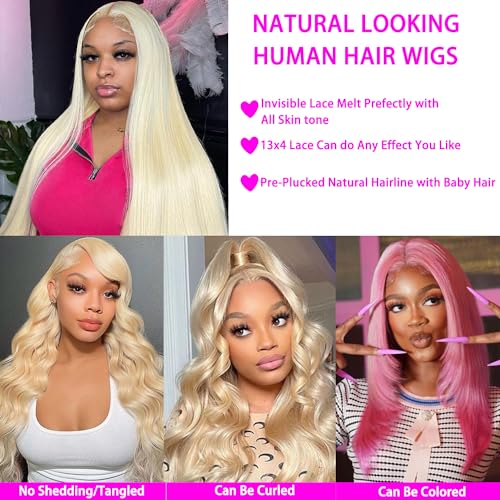 613 Lace Front Wig Human Hair 13x4 HD Transparent Straight Wigs Human Hair Blonde Lace Front Wigs Pre Plucked Glueless Wig Human Hair 180% Density Blonde Lace Frontal Wigs 22INCH
