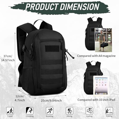 Wowelife Small Tactical Backpack for Men, Mini Tactical Backpack 10L Kids, Small Military Day Pack, Molle Bag Black for Me...