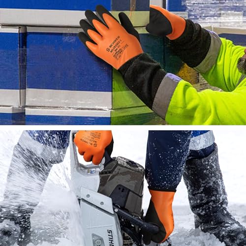 Schwer 2 Pairs 100% Waterproof Winter Work Gloves, ANSI A2 Cut Resistant Freezer Gloves for Outdoor Cold Weather Keep Hand...