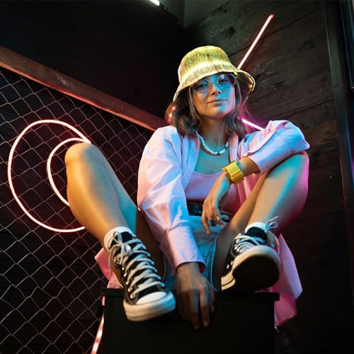 lumisonata LED Rave Bucket Hat Light up Fisherman Cap 7 Colors Glow in the Dark Party Hats USB Rechargeable EDM Festival Gear