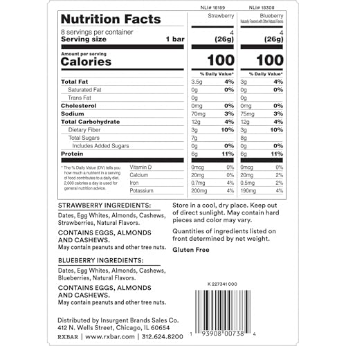 RXBAR Minis Protein Bars, Gluten Free Snacks, Breakfast Snacks, Variety Pack, 7.3oz Box (8 Bars)
