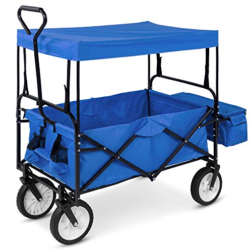 Best Choice Products Collapsible Folding Outdoor Utility Wagon with Canopy Garden Cart for Beach, Picnic, Camping, Tailgat...