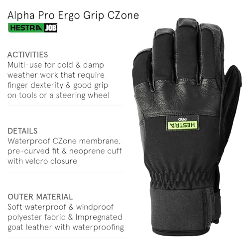 Hestra Job Alpha Pro Ergo Grip Gloves with Czone Insert for Work, Yard, Wet Weather and General Multi-Use Jobs