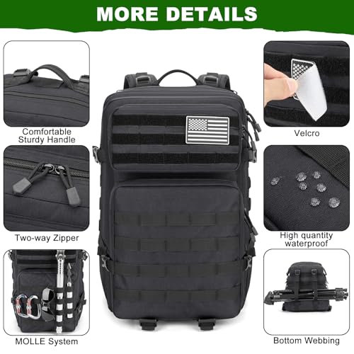 Tactical Backpack 45L Army Military Rucksack, Water Resistant MOLLE EDC Pack, Large 3 Day Bug Out Bag for Men & Women, Dur...