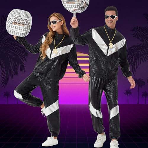 Ezuwail Disco Costume for Men Women – 70s 80s 90s Outfits Retro Party Tracksuit, Couples Disco Costumes Halloween Outfit