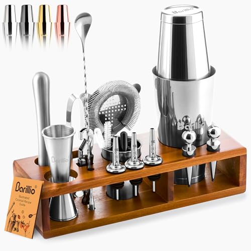 Barillio Bartender Kit – 23-Piece Stainless-Steel Cocktail Shaker Set with Premium Acacia Stand | Martini Barware Mixing T...
