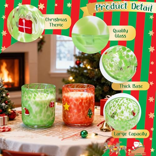 9tilight 2Pcs Christmas Icon Juice Glasses 14oz Icon Stemless Drinking Glasses Set, Xmas Double Old Fashioned Glass Drinki...