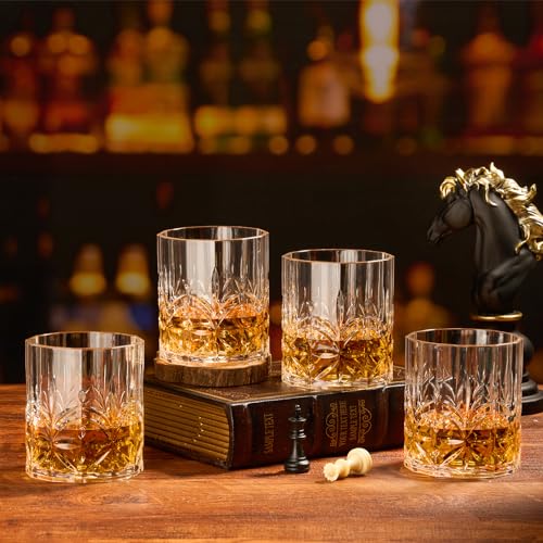 Hlukana Unbreakable Plastic Whiskey Glasses Set of 6, 14 Oz Old Fashioned Glasses for Scotch Cocktail Rum Bourbon Vodka Li...