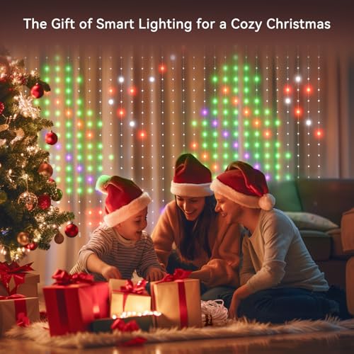 Findpop AI Smart Curtain Lights, 441 LEDs Indoor Color Changing Lights, Music Sync Dynamic DIY, for Valentine's Party Deco...