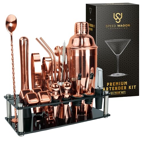 Mixology Bartender Kit – 24 Piece Rose Gold Cocktail Shaker Set w/Stand – Essential Home Bar Accessories Martini Shaker, J...