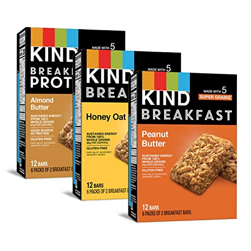KIND Breakfast Bars, Variety Pack, Honey Oat, Almond Butter, and Peanut Butter, Healthy Snacks, Gluten Free, 3-8g Protein,...