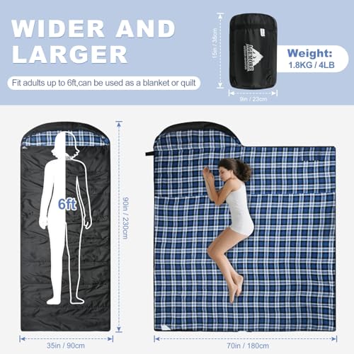 AGEMORE Cotton Flannel Sleeping Bag for Adults, Lightweight XXL Cotton Sleeping Bag for Camping Backpacking or Hiking, Wat...