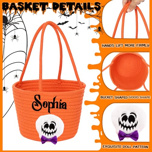 Personalized Halloween Basket Custom Embroidered Name Halloween Trick or Treat Bag for Kids，Halloween Custom Ghost Bucket