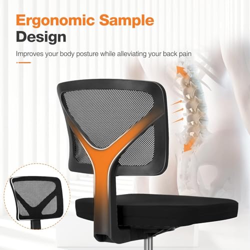 Sweetcrispy Small Office Desk Chair, Ergonomic Low-Back Mesh Rolling Work Swivel Chairs with Wheels, Armless Comfortable S...