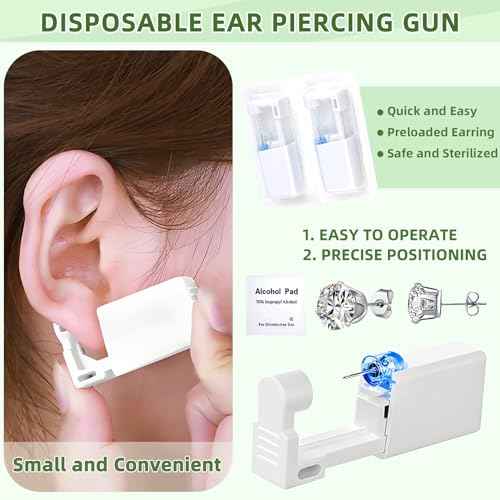 24 Pcs Ear Piercing Kit: Disposable Ear Piercing Gun Kit with 8 Guns, 8 Pcs Earrings Stud, 8 Pcs Cleaning Pads